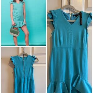 Chic Turquoise Kids Dress with Ruffle Hem